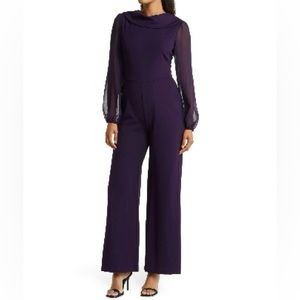Connected Apparel Chiffon Long Sleeve Jumpsuit
